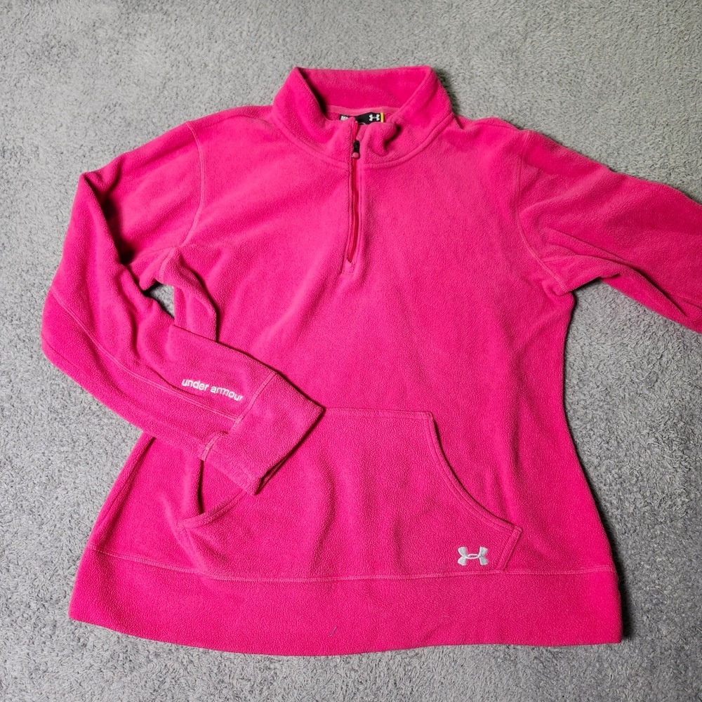 Under Armour Womens MD Quarter Zip Fleece Pullover Pink Kangaroo Pocket Sporty